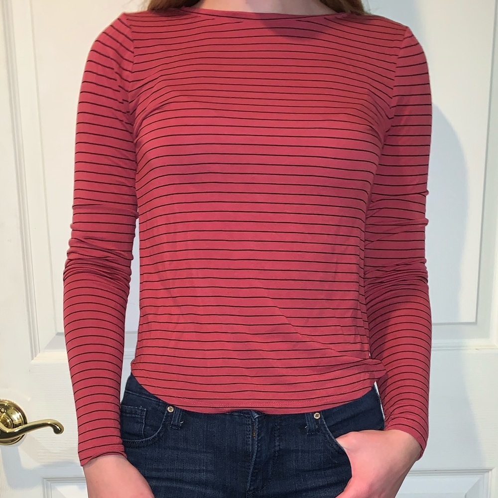 Red and Black Striped Top